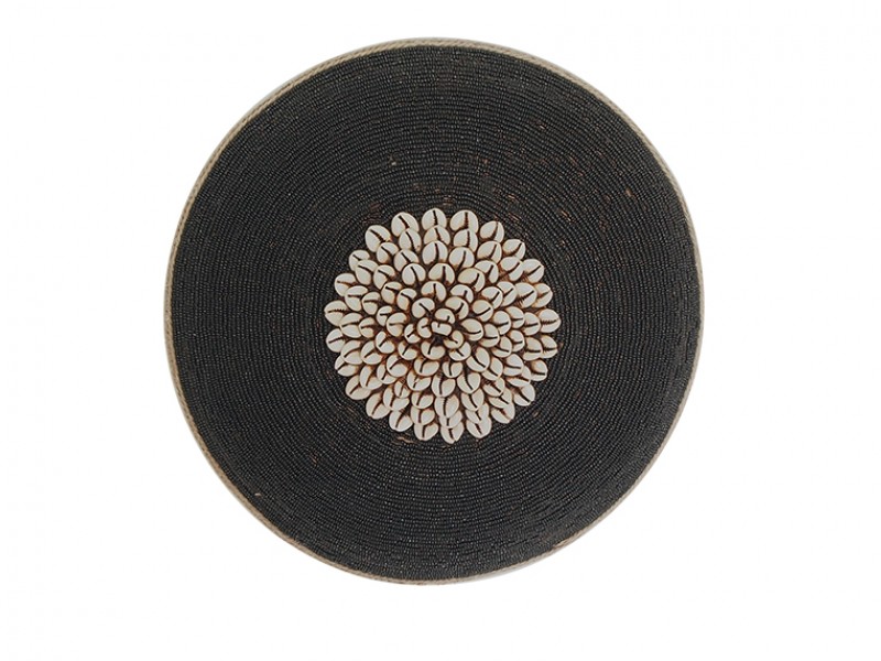 Small Beaded Shield - Black with Cowrie Center Small Beaded Shield - Black with Cowrie Center